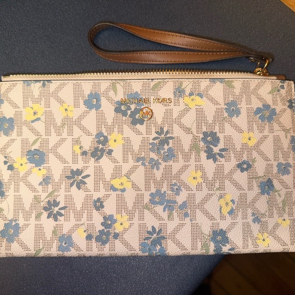 Michael Kors Handbags - Michael Kors Blue and Yellow Floral Clutch